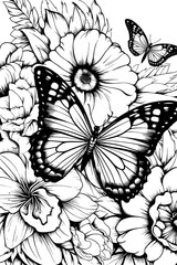 Flower Butterfly Pattern Line Art