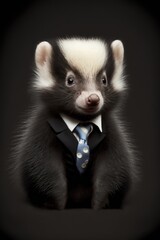 Obraz premium Portrait of baby skunk in a business suit. Generative AI