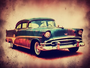 Fototapeta na wymiar Retro-style art of a classic car with bold colors