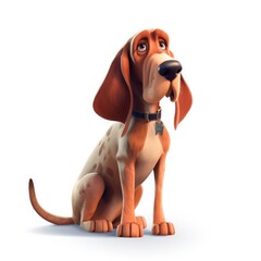 Bloodhound dog illustration cartoon 3d isolated on white. Generative AI