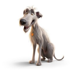 Irish Wolfhound dog illustration cartoon 3d isolated on white. Generative AI