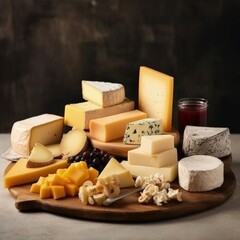 Different kinds of delicious cheese Illustration AI Generative.