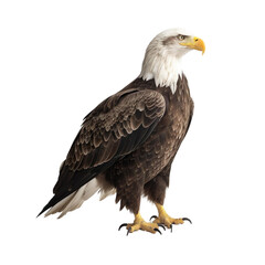Obraz premium Side view of animal bald eagle standing on a transparent background, Generative ai