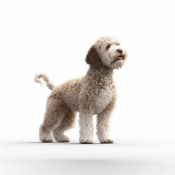 Lagotto Romagnolo dog illustration cartoon 3d isolated on white. Generative AI