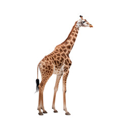 Side view of animal Giraffe standing on a transparent background, Generative ai