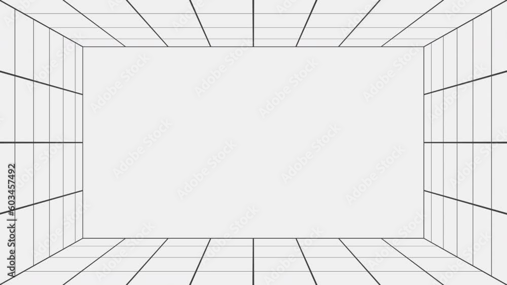 Poster simple flat animated black and white grid lines stage frame. seamless loop abstract motion backgroun