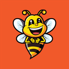 Adorable, cute bee mascot logo. Happy Honeybee smiling vector illustration. flat style icon of a bee animal for children book illustration. Isolated Bee vector logo.