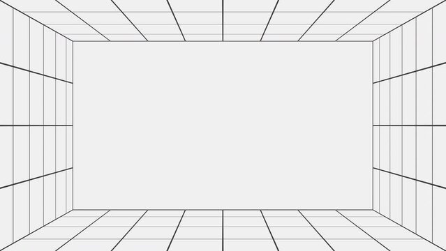 Simple flat animated black and white grid lines stage frame. Seamless loop abstract motion background. Cyber, futuristic, or retro style concept for presentation or promo