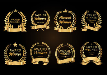 Golden laurel wreath with golden ribbon vector Award winner collection