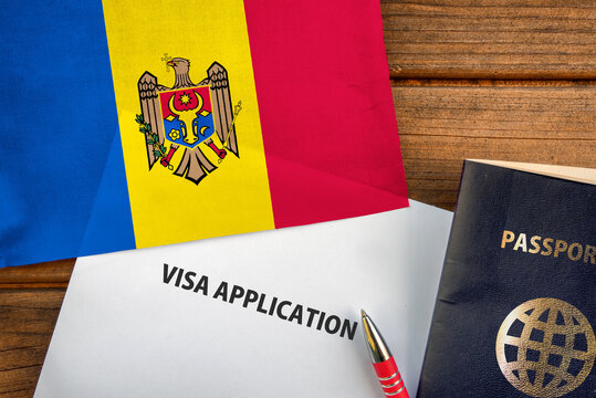 Visa application form, passport and flag of Moldova
