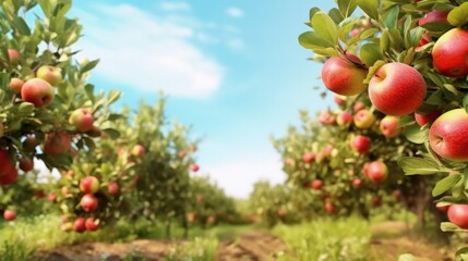 Summer apple garden. Illustration AI Generative.