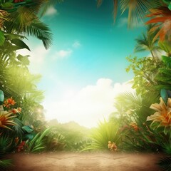 Magic tropical background. Illustration AI Generative.