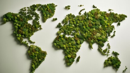 World map from green leaves. Illustration AI Generative.