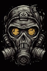 Cartoon Gas mask skull Tshirt design. Generative AI