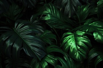 Green tropical leaves background. Illustration AI Generative.