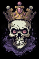 Cartoon Tiara princess skull Tshirt design. Generative AI
