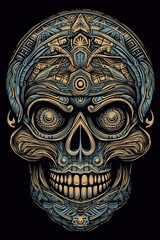 Cartoon Tribal markings skull Tshirt design. Generative AI