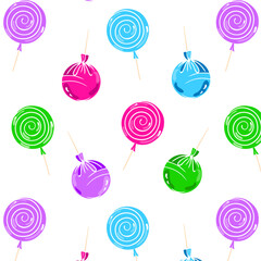 seamless pattern with painted candies and lollipops