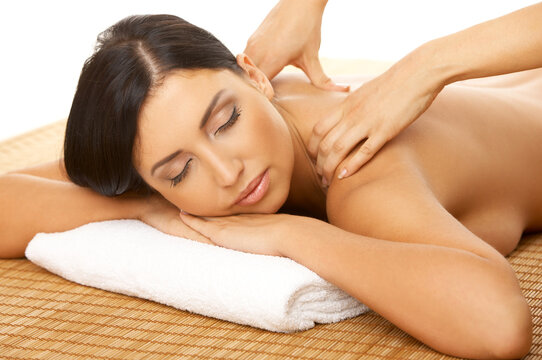 Portrait of Fresh and Beautiful brunette woman taking massage