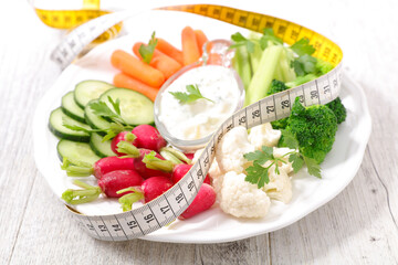 raw vegetable and dipping sauce- healthy eating concept