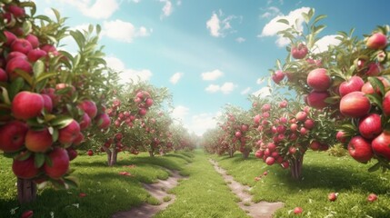 Fototapeta na wymiar Summer apple garden. Illustration AI Generative.