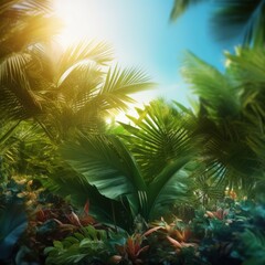 Magic tropical background. Illustration AI Generative.