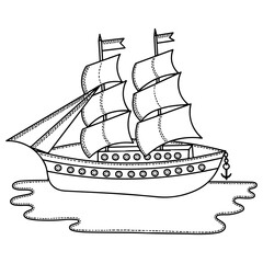 Vector ship or boat for children or adult coloring