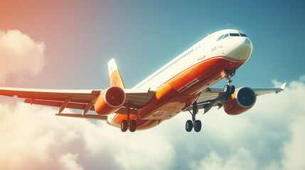 Fototapeta premium Passenger jet airplane departs during the sunny day