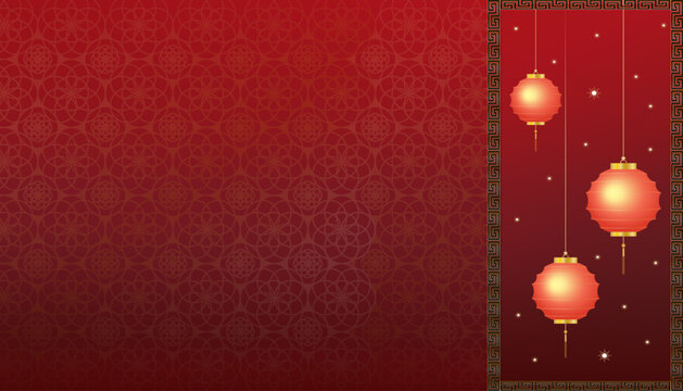 Happy Chinese new year 2024.Oriental Template Red Background with Red Pattern and Golden Frame,Vector Asian Art Style for backdrop shooting for Mid Autumn Festival product presentation