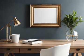 empty picture frame mockup,  mock up photo frame with beautiful plants, photo frame mockup, Empty poster frame, Empty painting frame. Generative AI