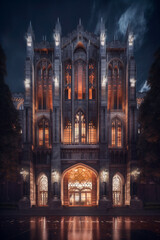 Naklejka premium Cathedral exterior architecture, night. Generative AI
