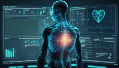 Cardiologist diagnosis patient heart testing result.Generative AI.