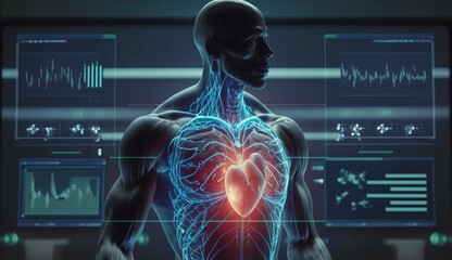 Cardiologist diagnosis patient heart testing result.Generative AI.