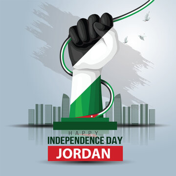 happy national day Jordan. flag with people hand. vector illustration design