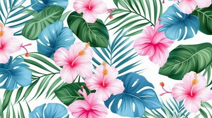 Fototapeta premium tropical leaves flowers colorful pastel template pattern art abstract background,generated ai