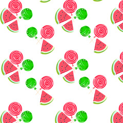 seamless pattern with painted watermelon and lollipops
