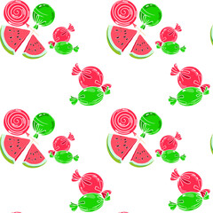 seamless pattern with painted watermelon and lollipops