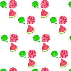 watermelon and lollipops, seamless pattern