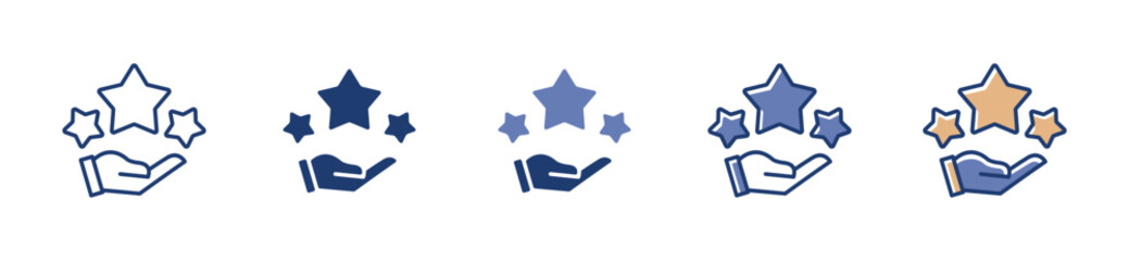 feedback rating icon with hand and stars, rate satisfaction signs for service evaluation vector in app or web template design