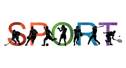 Color sport background. Football, basketball, hockey, box, 
baseball, tennis. Vector illustration colorful silhouettes athletes