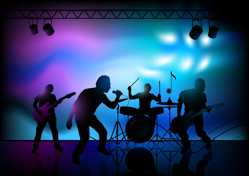 Vector illustration of a rock band playing live.