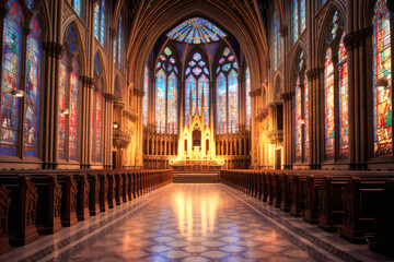 Fototapeta na wymiar Cathedral interior architecture. Generative AI