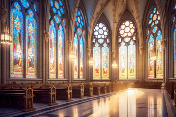 Fototapeta premium Cathedral interior architecture. Generative AI