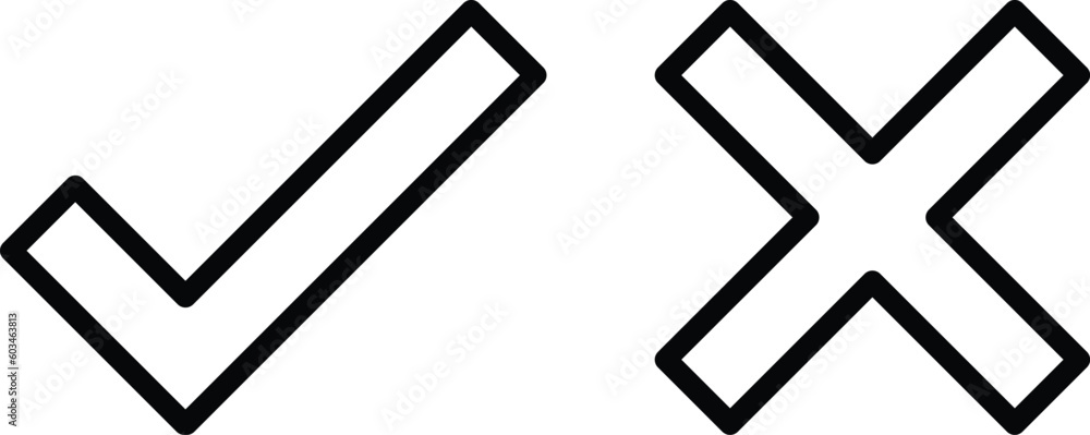 Poster line checkmark cross icons vector . tick and cross checkmark vector icons in line style design for w