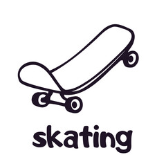 Skateboard. Skatepark or skating sign. Skateboarding emblem. Vector doodle sport equipment logotype isolated. Outline summer extreme sport illustration.