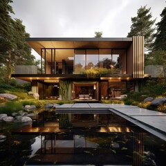 modern house with garden generative ai
