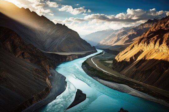 A confluence of the Indus and zanskar rivers in leh ladakh india