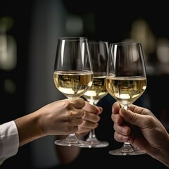 People toasting with champagne in glasses while celebrating a success