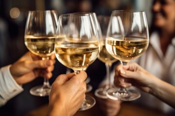 People toasting with champagne in glasses while celebrating a success