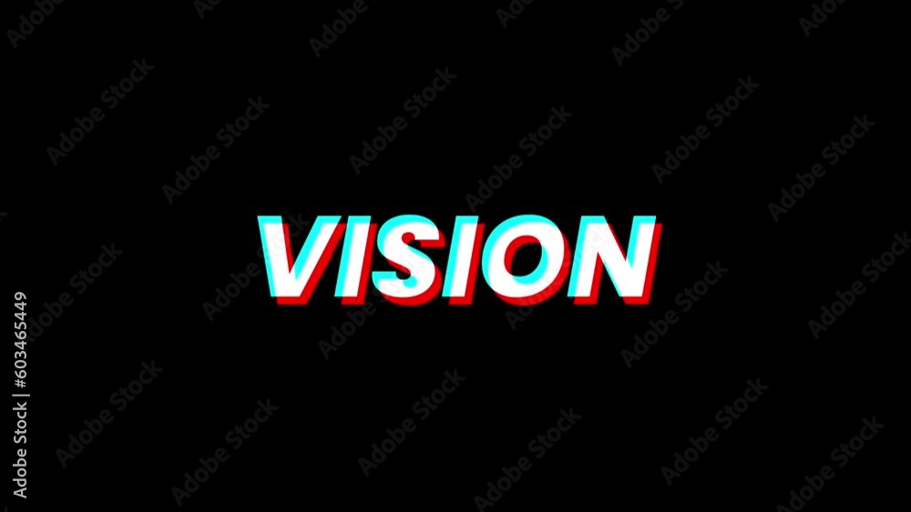 Poster vision text Glitch Animation On Black Background.4K motion animation.cool glitch effect